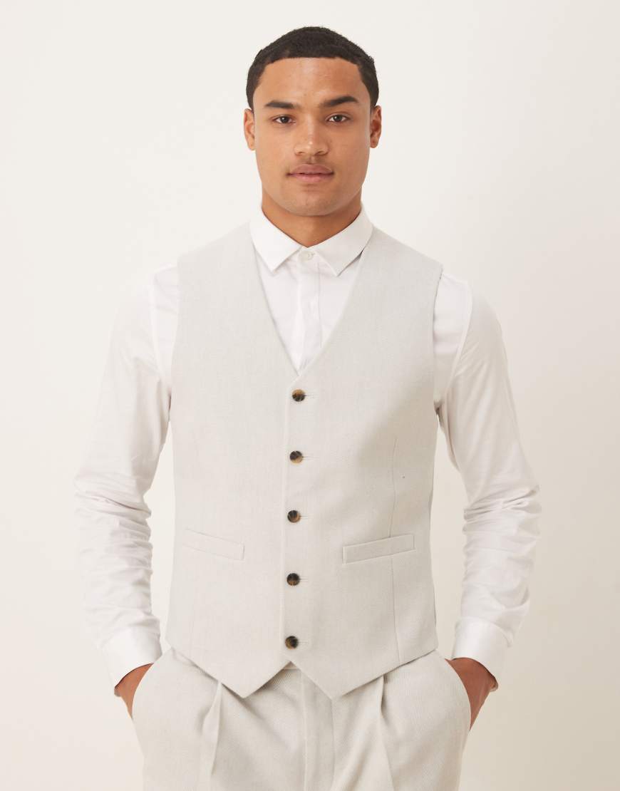 ASOS DESIGN - Eng geschnittene Anzugweste aus Wollmix in Hellgrau mit Fischgrätmuster von ASOS DESIGN