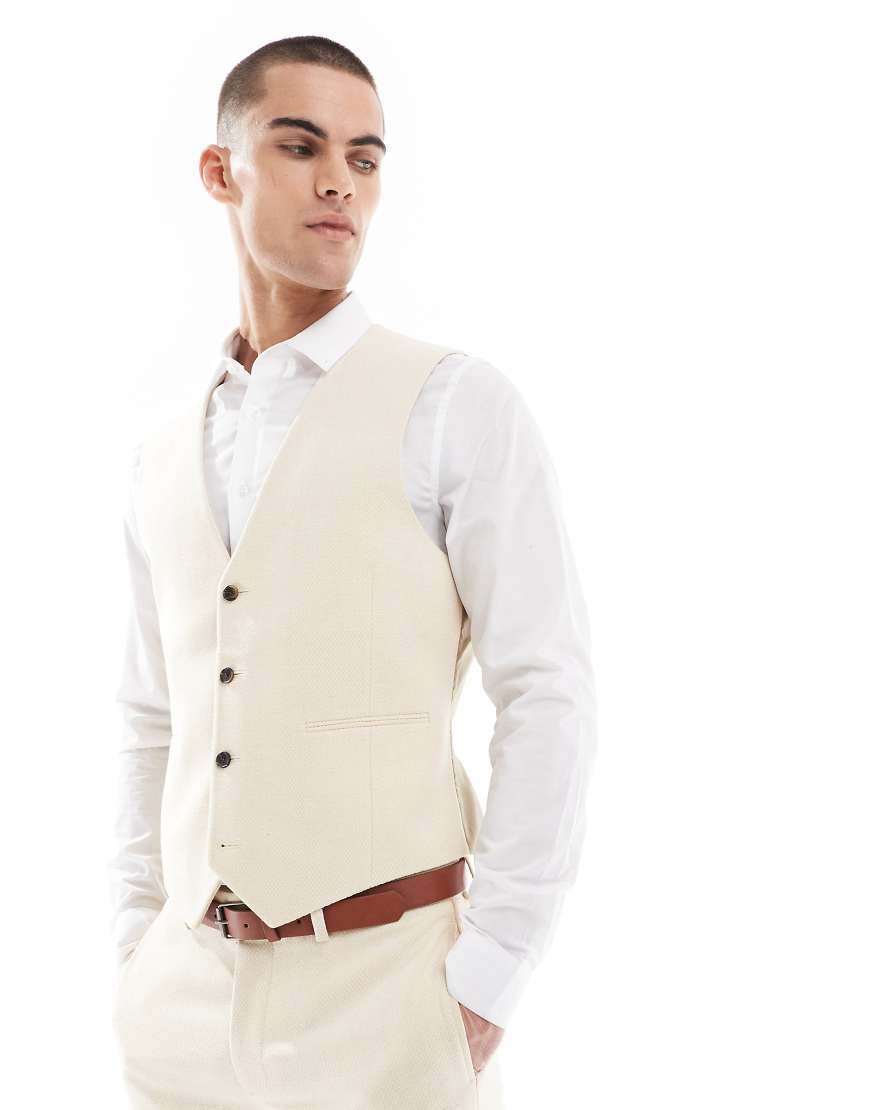 ASOS DESIGN - Eng geschnittene Anzugweste aus Wollmix in Steingrau mit Wellenmuster-Neutral von ASOS DESIGN