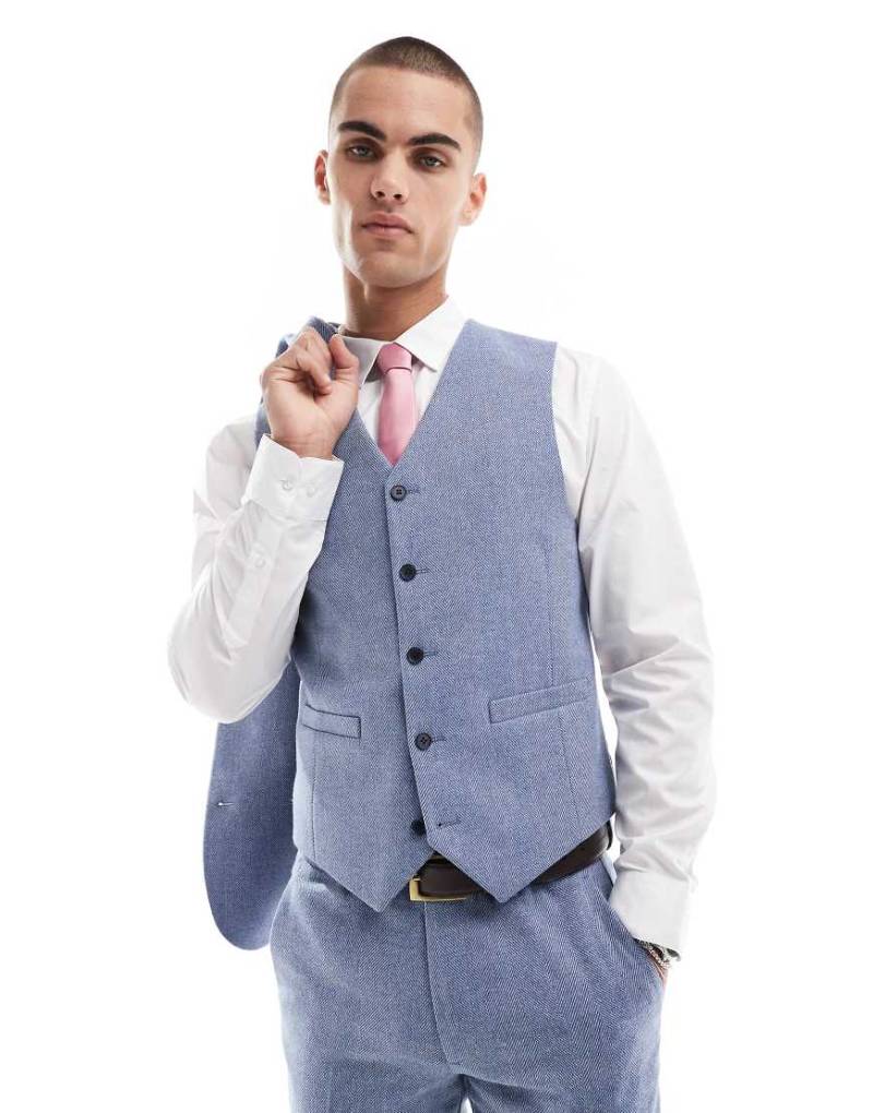 ASOS DESIGN - Eng geschnittene Anzugweste in Blau mit Wollanteil von ASOS DESIGN