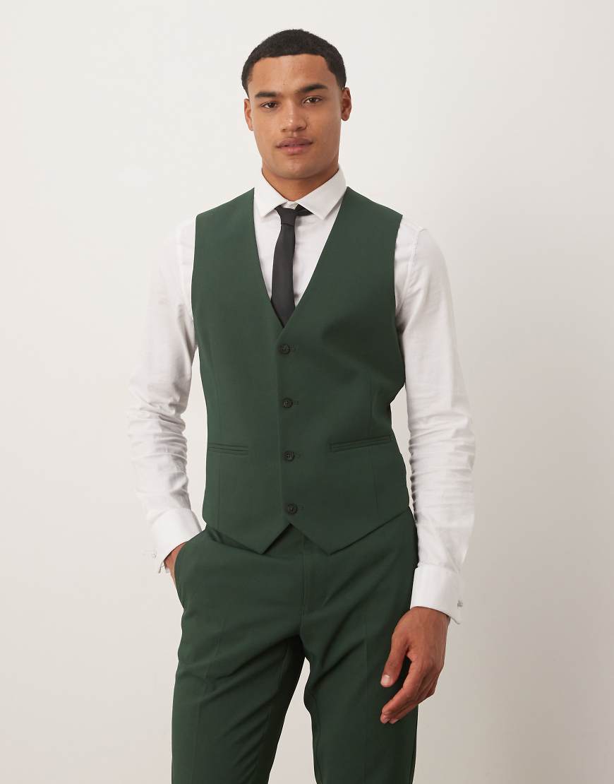 ASOS DESIGN - Eng geschnittene Anzugweste in Dunkelgrün von ASOS DESIGN