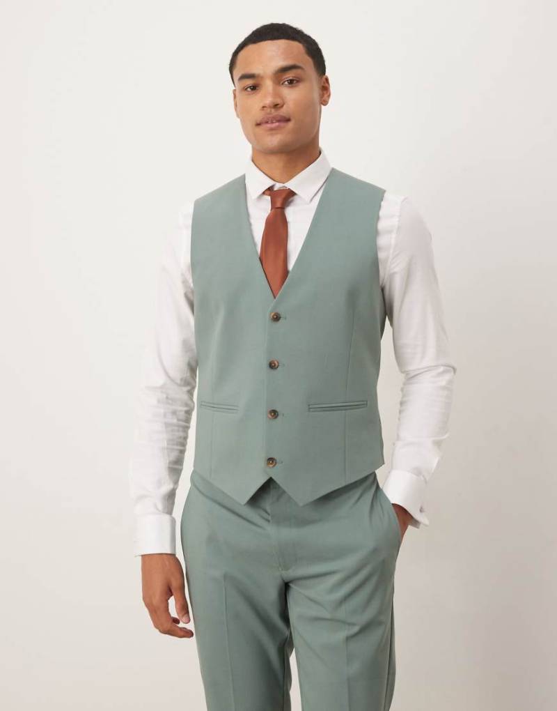 ASOS DESIGN - Eng geschnittene Anzugweste in Dunkelgrün von ASOS DESIGN