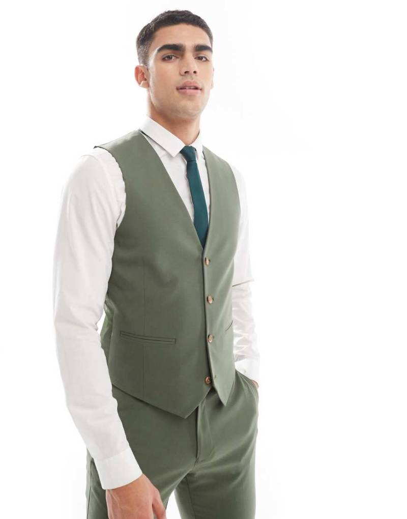ASOS DESIGN - Eng geschnittene Anzugweste in Khaki-Grün von ASOS DESIGN