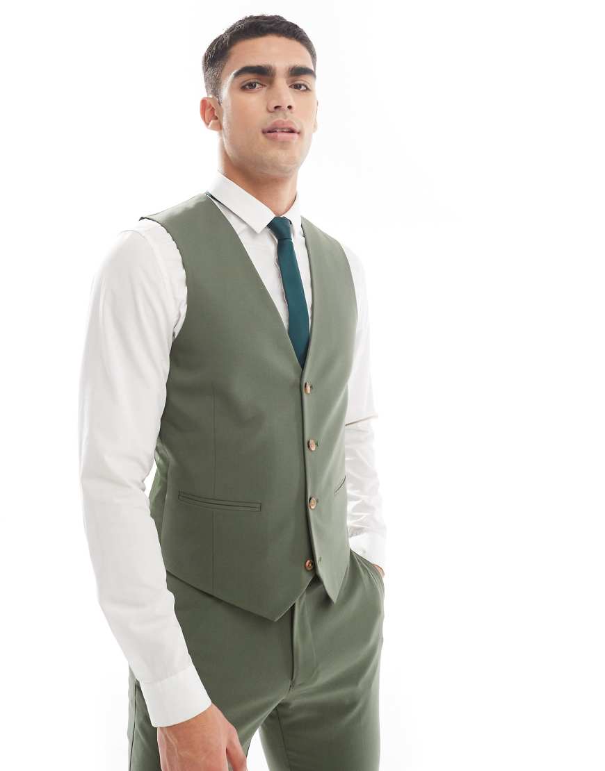 ASOS DESIGN - Eng geschnittene Anzugweste in Khaki-Grün von ASOS DESIGN
