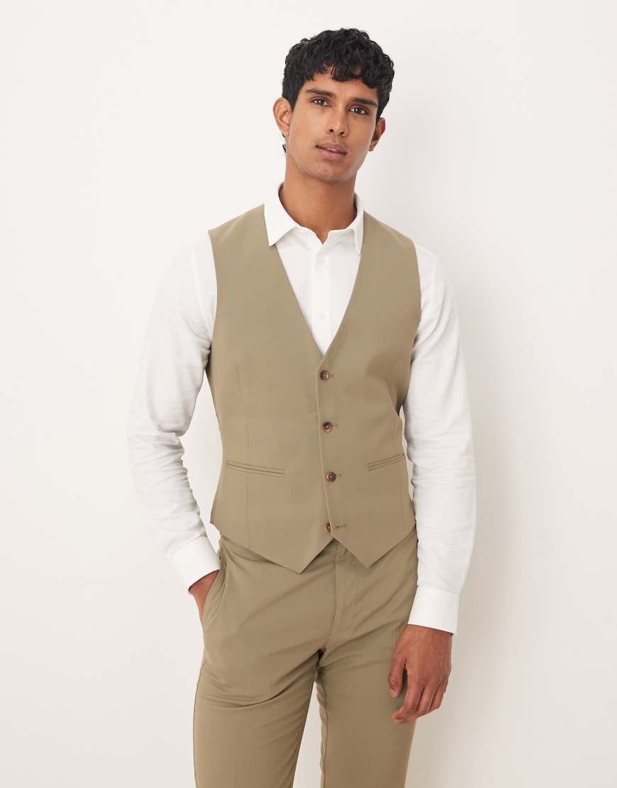 ASOS DESIGN - Eng geschnittene Anzugweste in Khaki-Grün von ASOS DESIGN