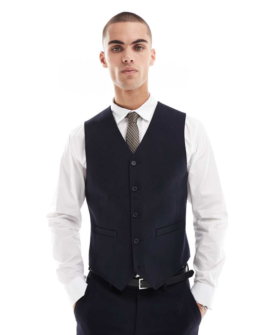 ASOS DESIGN - Eng geschnittene Anzugweste in Marineblau mit Wollanteil von ASOS DESIGN