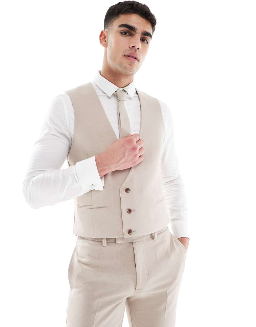 ASOS DESIGN - Eng geschnittene Anzugweste in Taupe mit Flammengarnstruktur-Neutral von ASOS DESIGN