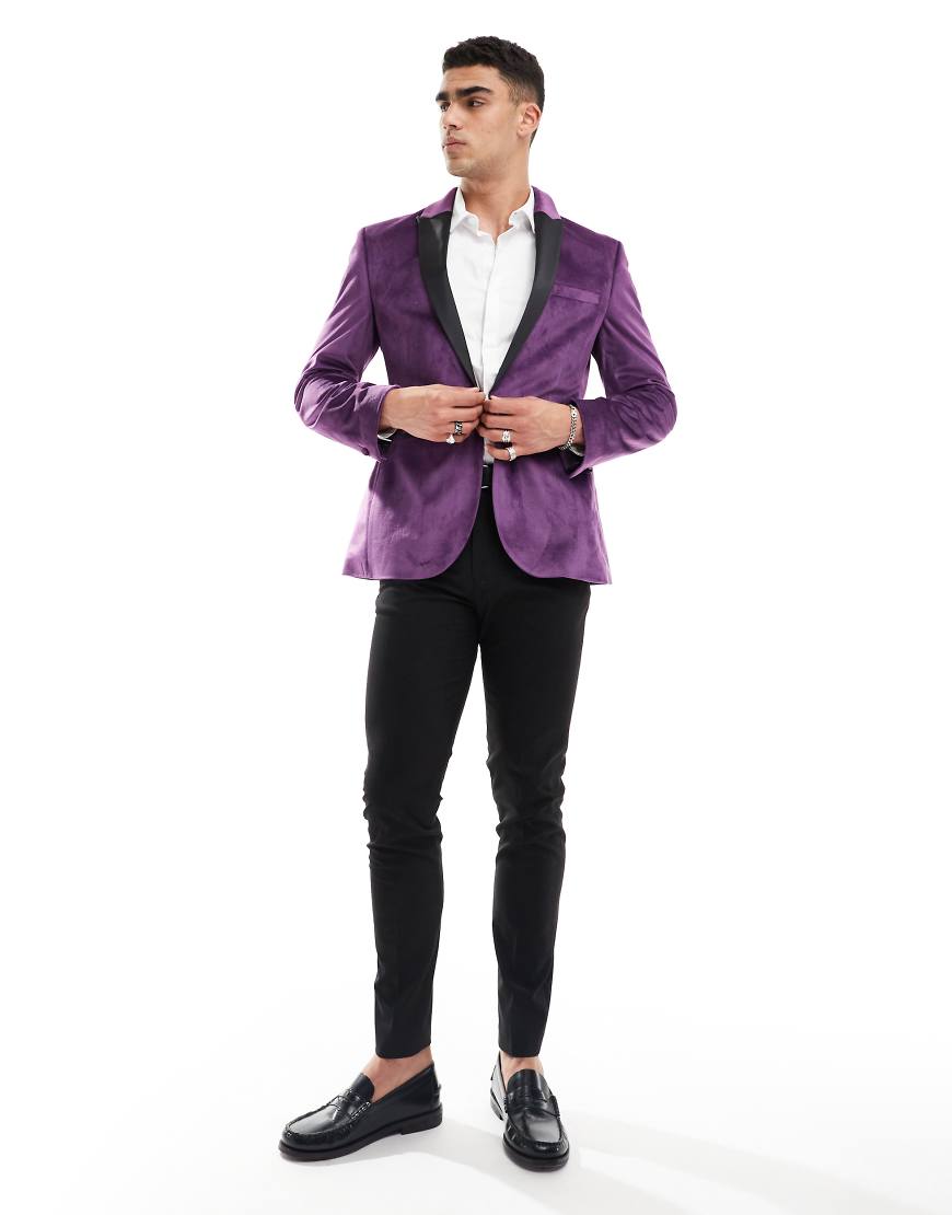 ASOS DESIGN - Eng geschnittene Smoking-Jacke in Lila aus Samt von ASOS DESIGN