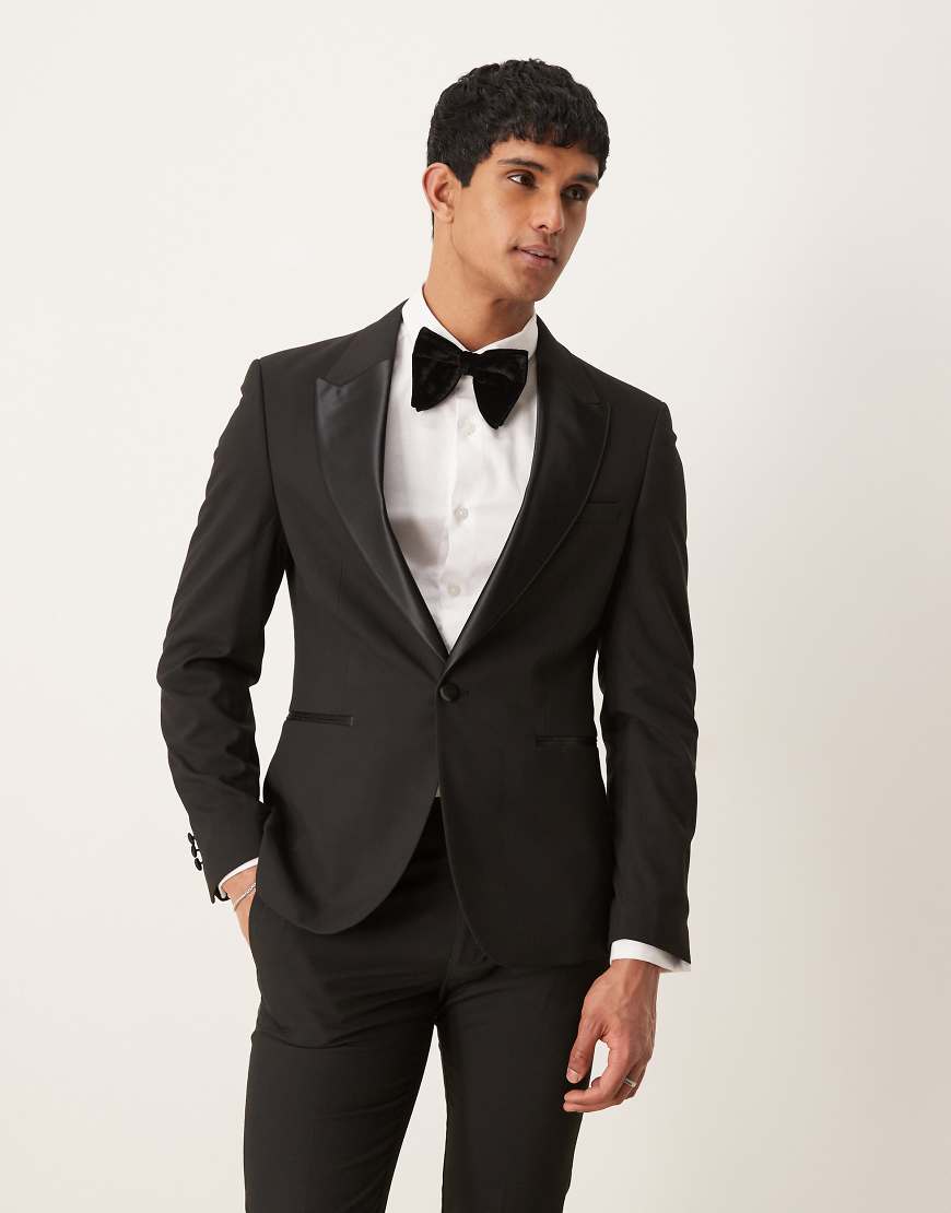 ASOS DESIGN - Eng geschnittene Smokingjacke in Schwarz ASOS DESIGN - Eng geschnittene Smokingjacke in Schwarz von ASOS DESIGN