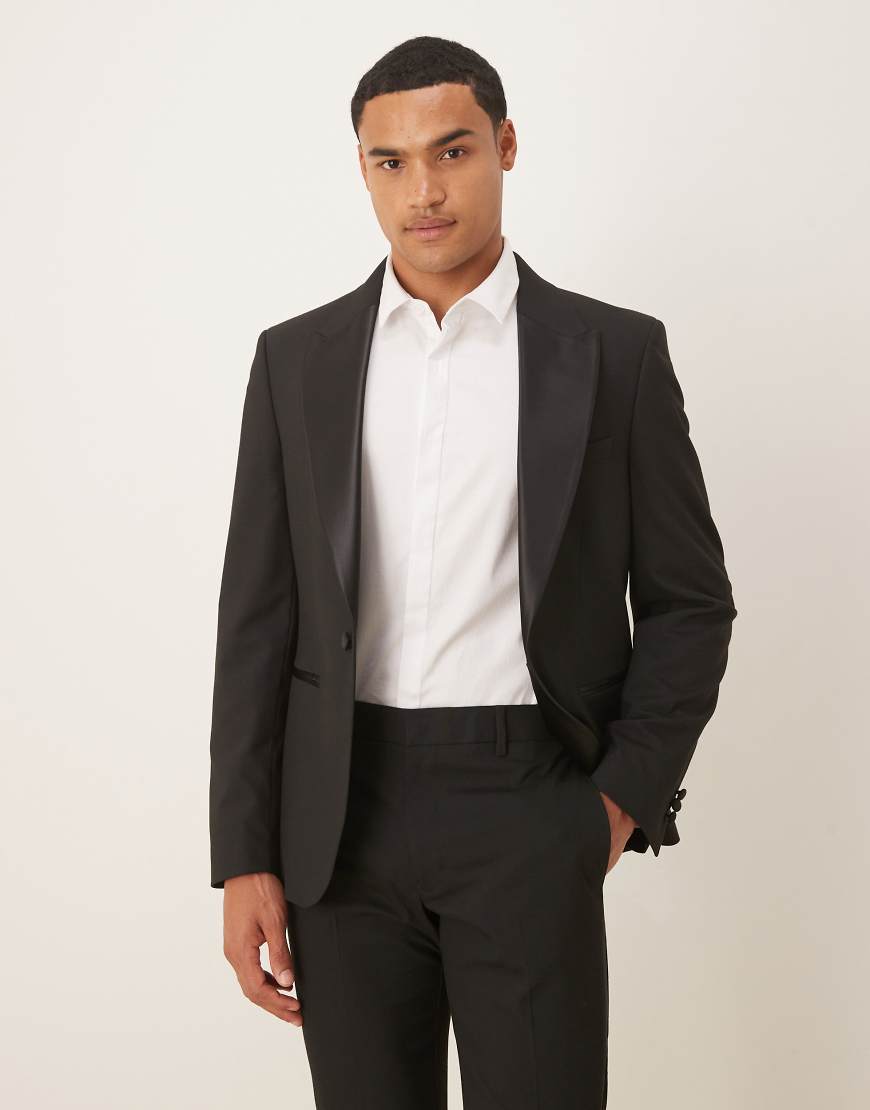 ASOS DESIGN - Eng geschnittene Smokingjacke in Schwarz von ASOS DESIGN