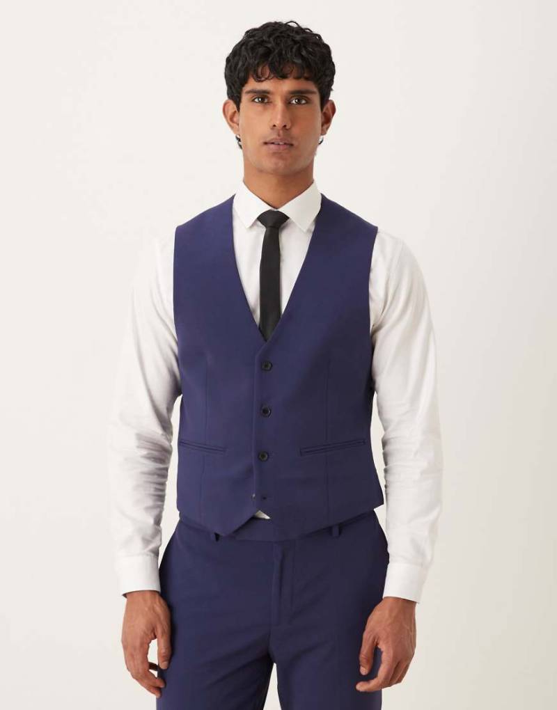 ASOS DESIGN - Eng geschnittene Stretch-Anzugweste in Marineblau von ASOS DESIGN