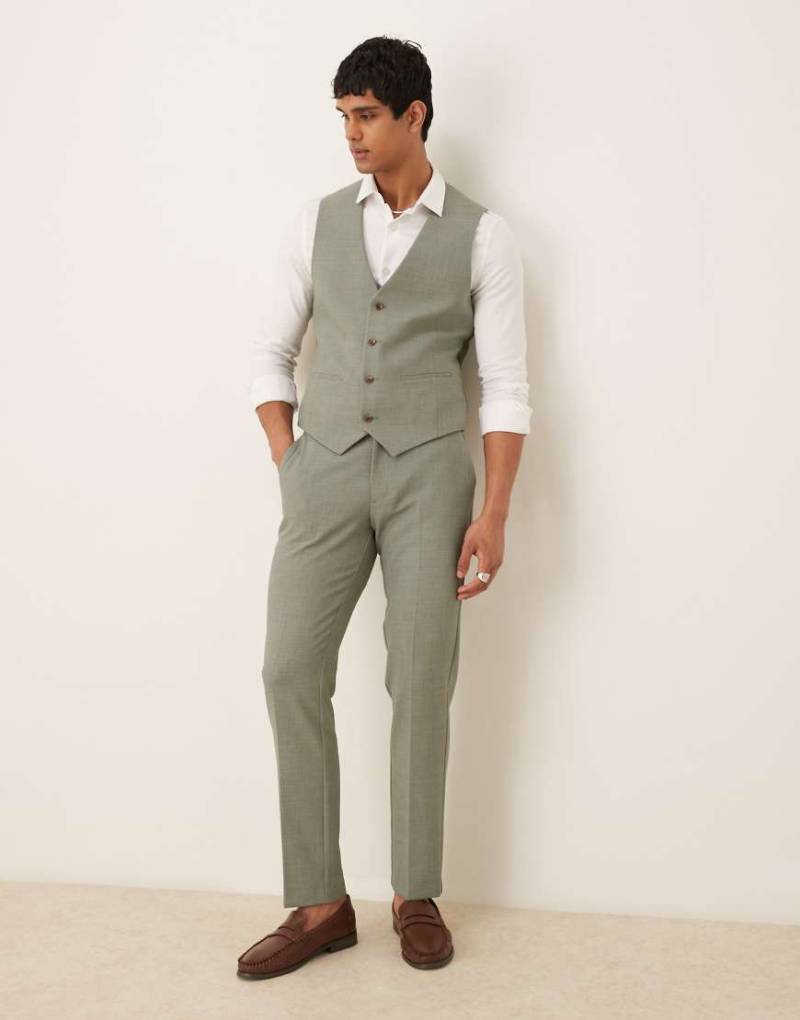 ASOS DESIGN - Enge Anzughose in Khaki mit Kreuzschraffur-Grün von ASOS DESIGN