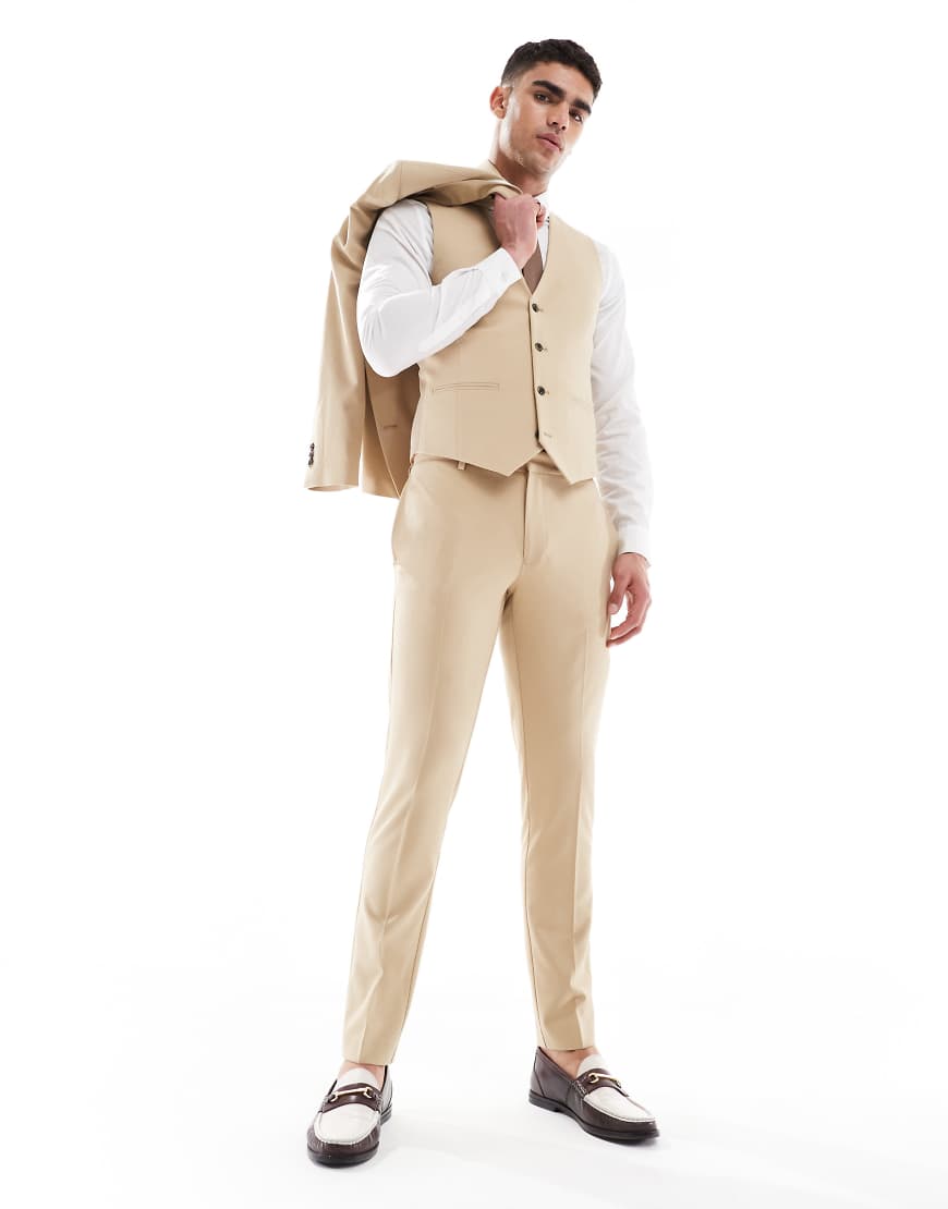 ASOS DESIGN - Enge Anzughose mit Karomuster in Beige-Neutral von ASOS DESIGN