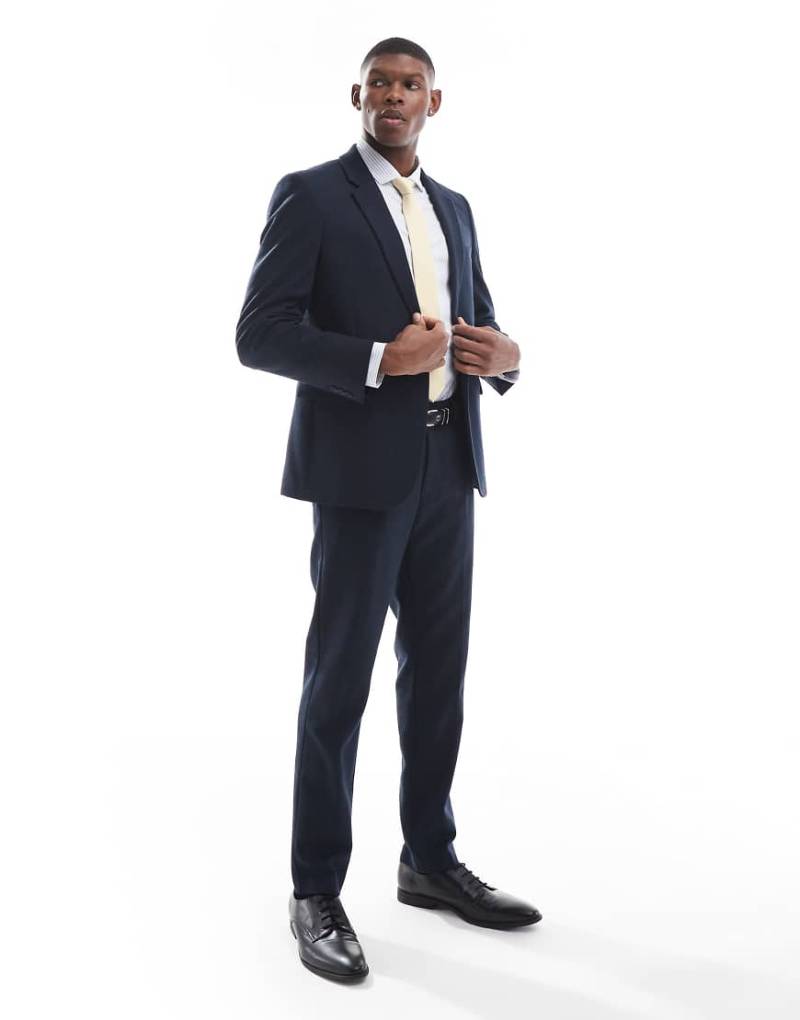 ASOS DESIGN - Enge Anzughose mit Wollanteil mit Gerstenkornbindung in Blau von ASOS DESIGN