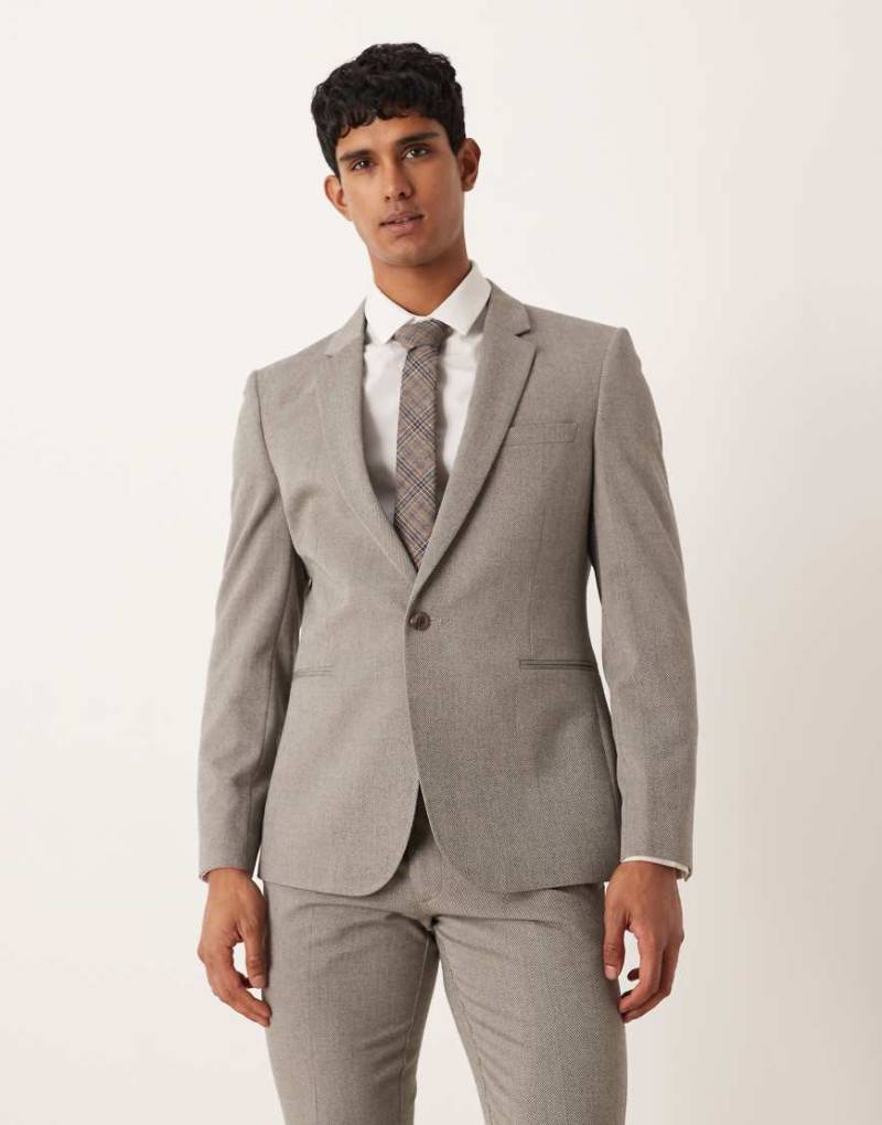 ASOS DESIGN - Enge Anzugjacke aus Twill in Steinbeige-Grün von ASOS DESIGN