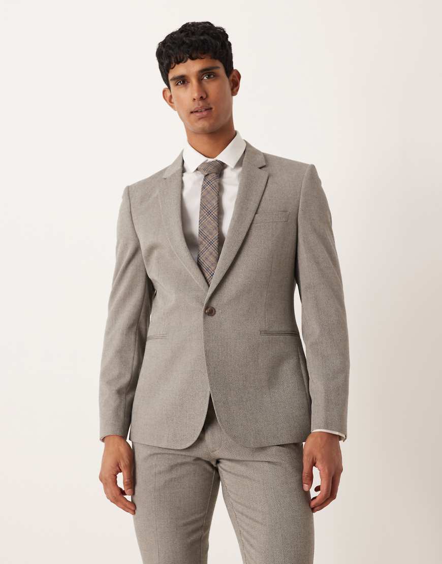 ASOS DESIGN - Enge Anzugjacke aus Twill in Steinbeige-Grün von ASOS DESIGN