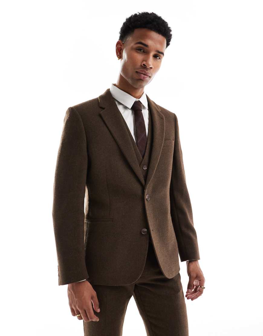 ASOS DESIGN - Enge Anzugjacke aus Wolle und Twill in Braun ASOS DESIGN - Enge Anzugjacke aus Wolle und Twill in Braun von ASOS DESIGN