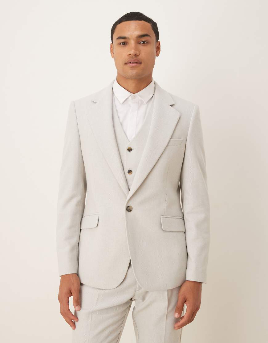 ASOS DESIGN - Enge Anzugjacke aus Wollmix in Hellgrau mit Fischgrätmuster von ASOS DESIGN
