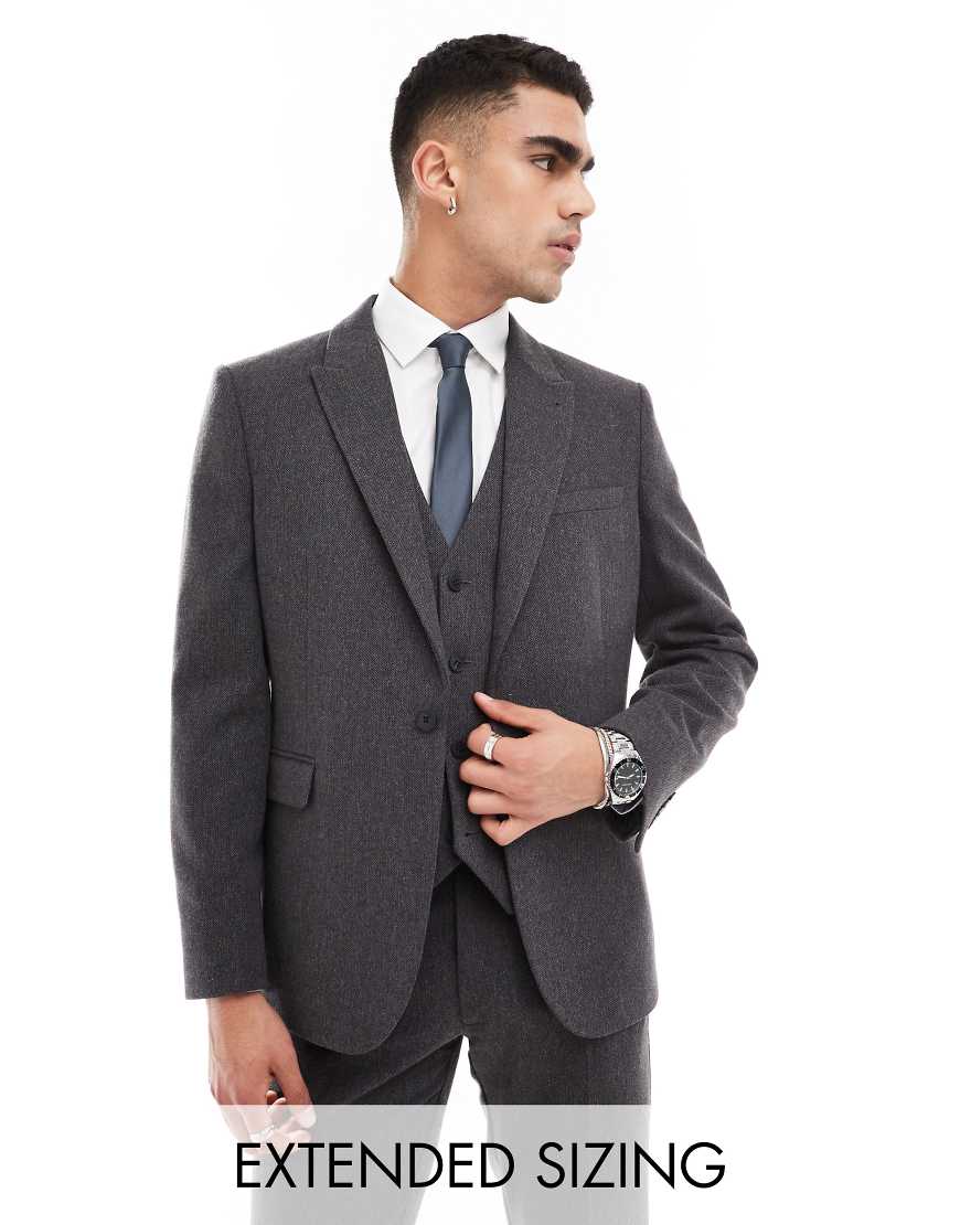 ASOS DESIGN - Enge Anzugjacke aus Wollmix in gewebter Optik in Anthrazit-Grau ASOS DESIGN - Enge Anzugjacke aus Wollmix in gewebter Optik in Anthrazit-Grau von ASOS DESIGN