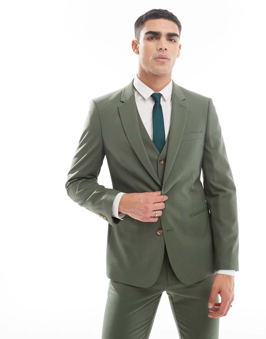 ASOS DESIGN - Enge Anzugjacke in Khaki-Grün ASOS DESIGN - Enge Anzugjacke in Khaki-Grün von ASOS DESIGN