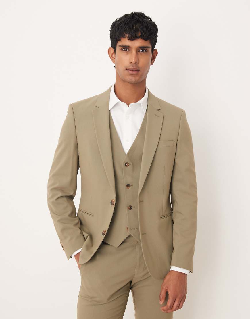 ASOS DESIGN - Enge Anzugjacke in Khaki-Grün von ASOS DESIGN