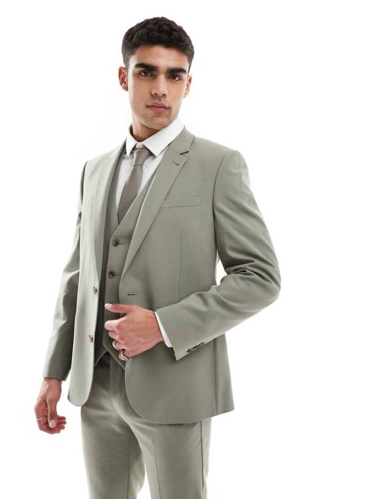ASOS DESIGN - Enge Anzugjacke in Khaki-Grün von ASOS DESIGN