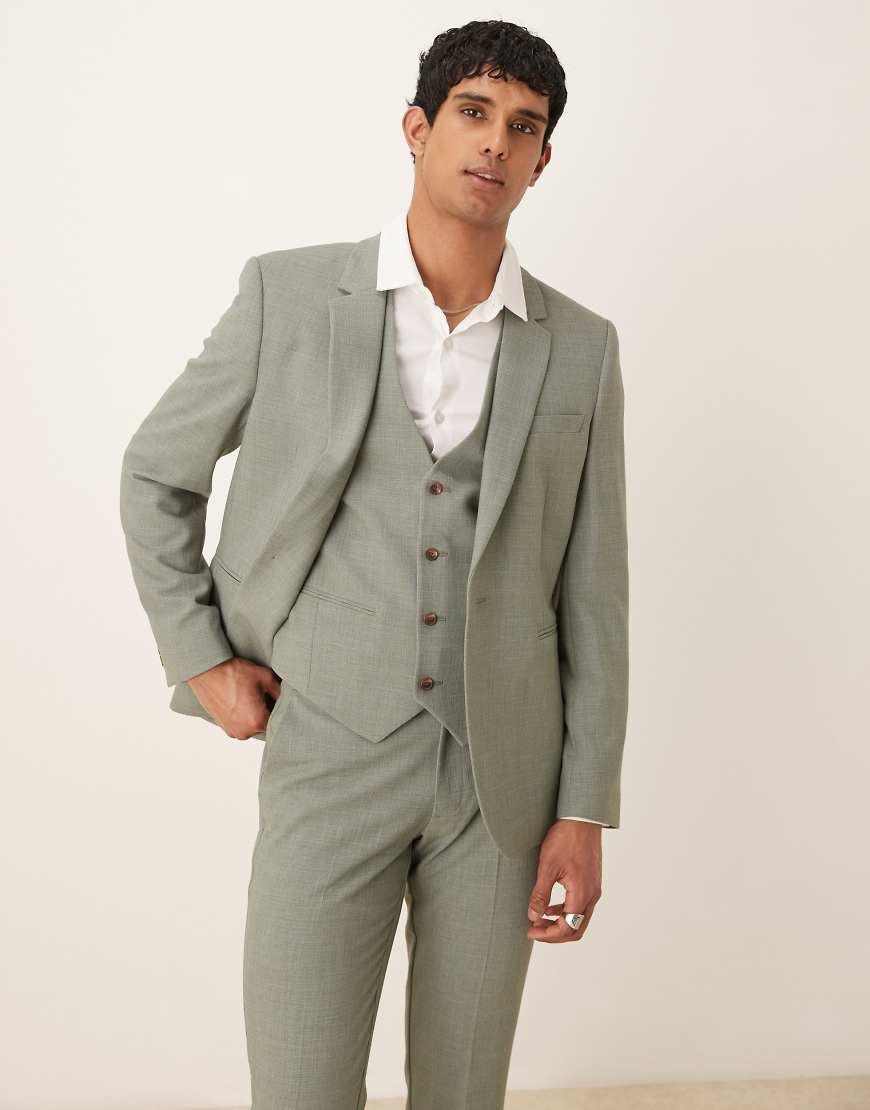 ASOS DESIGN - Enge Anzugjacke in Khaki mit Kreuzschraffurmuster-Grün ASOS DESIGN - Enge Anzugjacke in Khaki mit Kreuzschraffurmuster-Grün von ASOS DESIGN