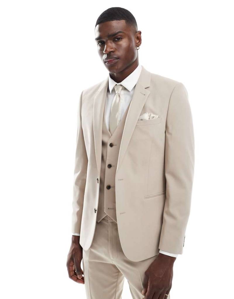 ASOS DESIGN - Enge Anzugjacke in Stone-Neutral von ASOS DESIGN