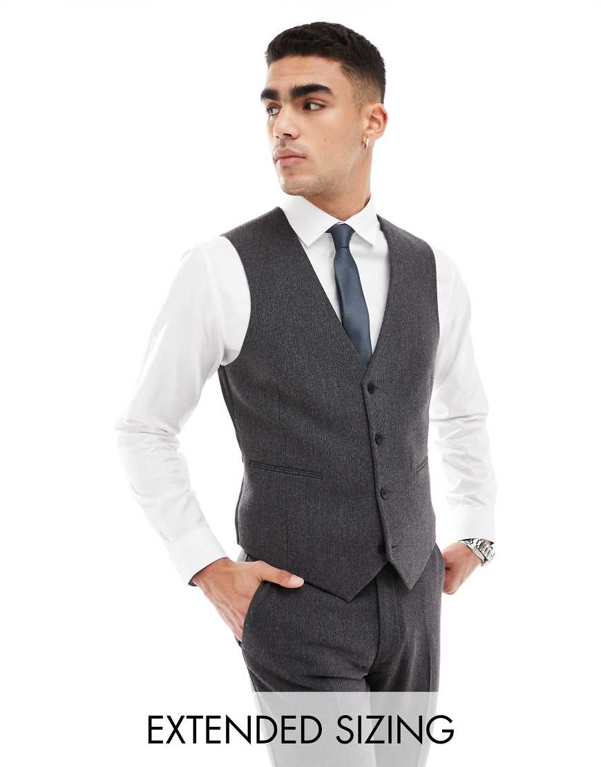 ASOS DESIGN - Enge Anzugweste aus Wollmix in gewebter Optik in Anthrazit-Grau ASOS DESIGN - Enge Anzugweste aus Wollmix in gewebter Optik in Anthrazit-Grau von ASOS DESIGN