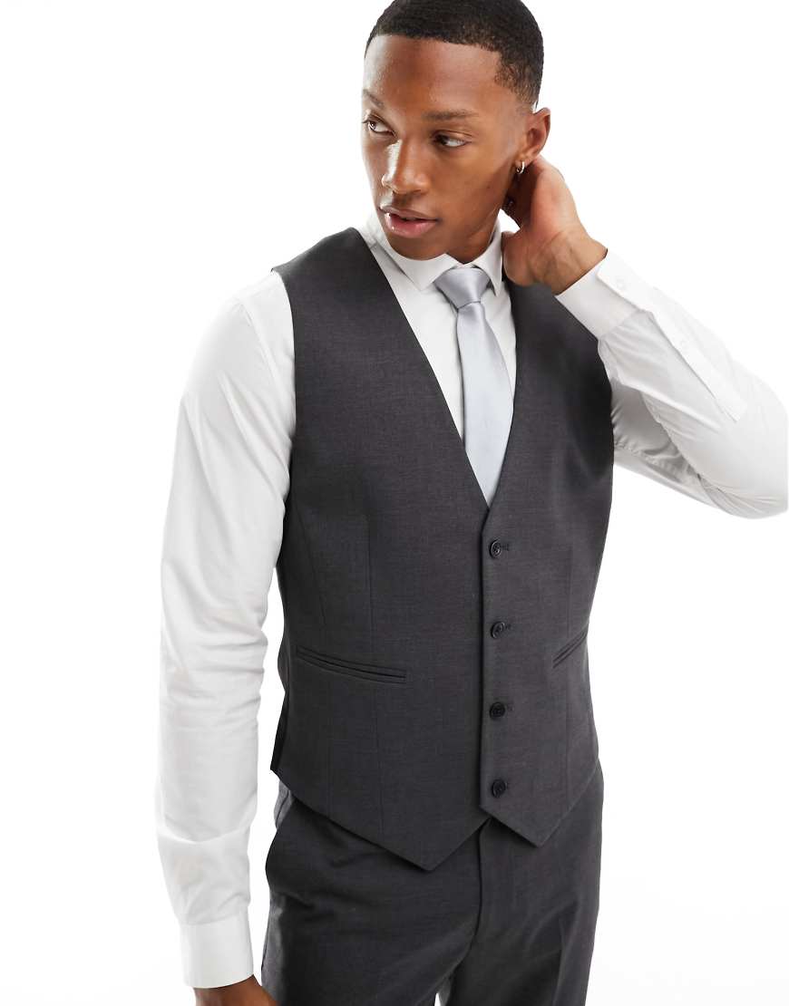 ASOS DESIGN - Enge Anzugweste in Anthrazit-Grau ASOS DESIGN - Enge Anzugweste in Anthrazit-Grau von ASOS DESIGN