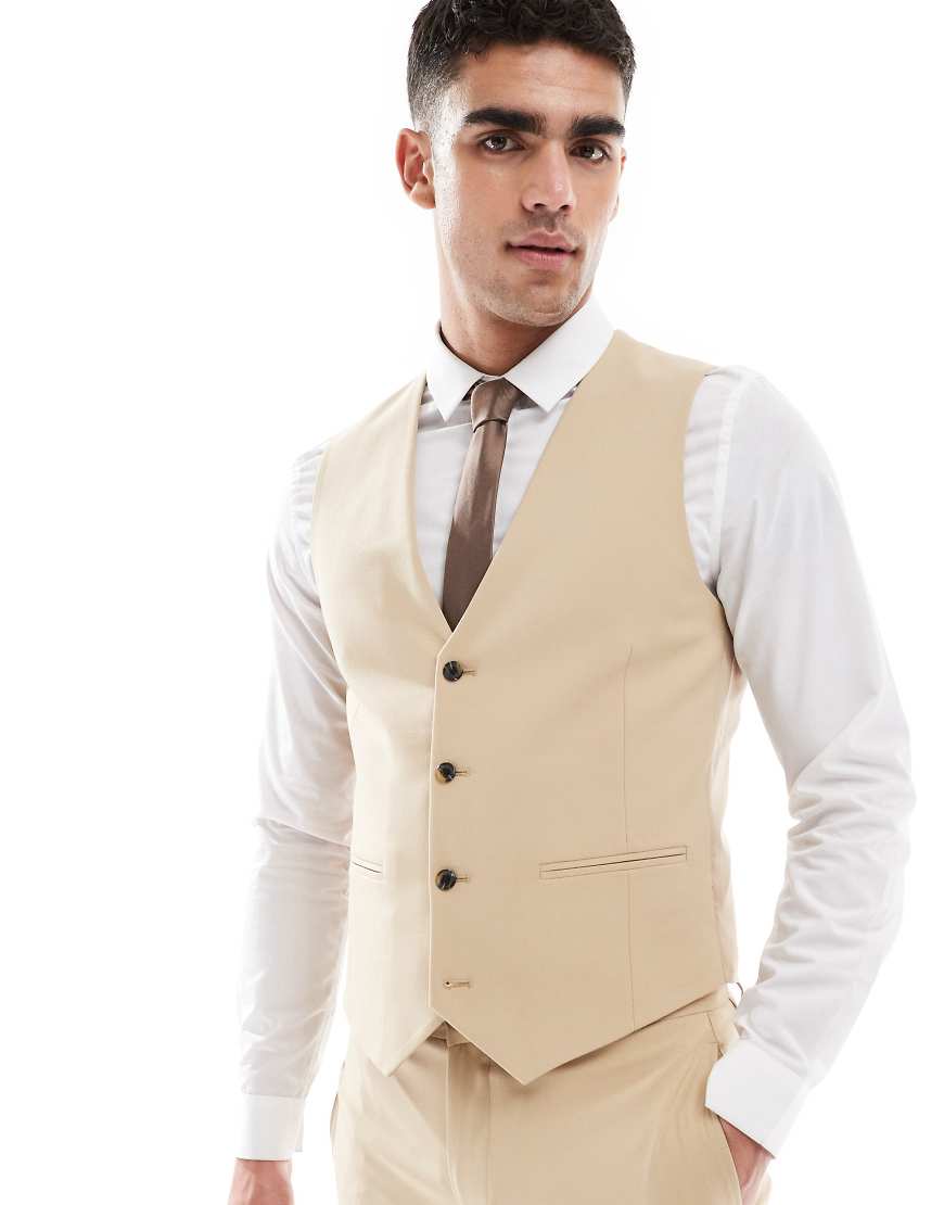 ASOS DESIGN - Enge Anzugweste in Beige-Neutral von ASOS DESIGN