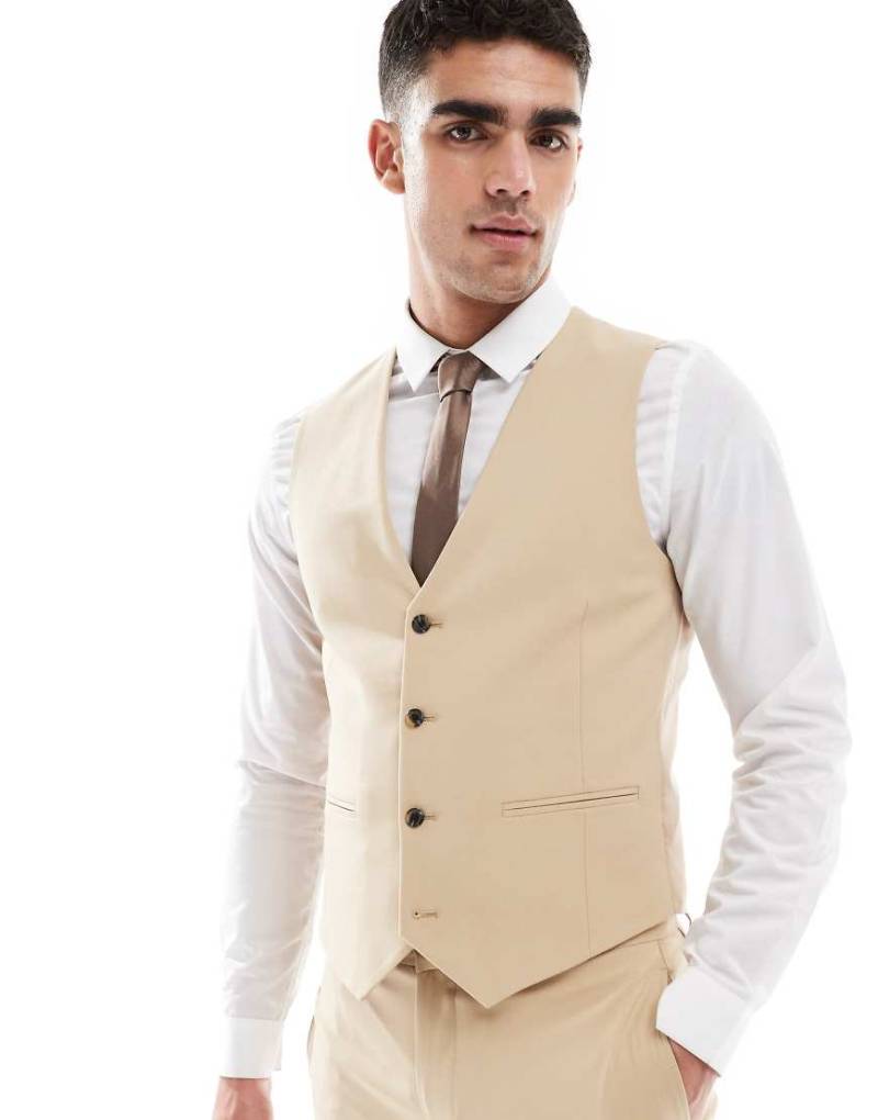 ASOS DESIGN - Enge Anzugweste in Beige-Neutral von ASOS DESIGN