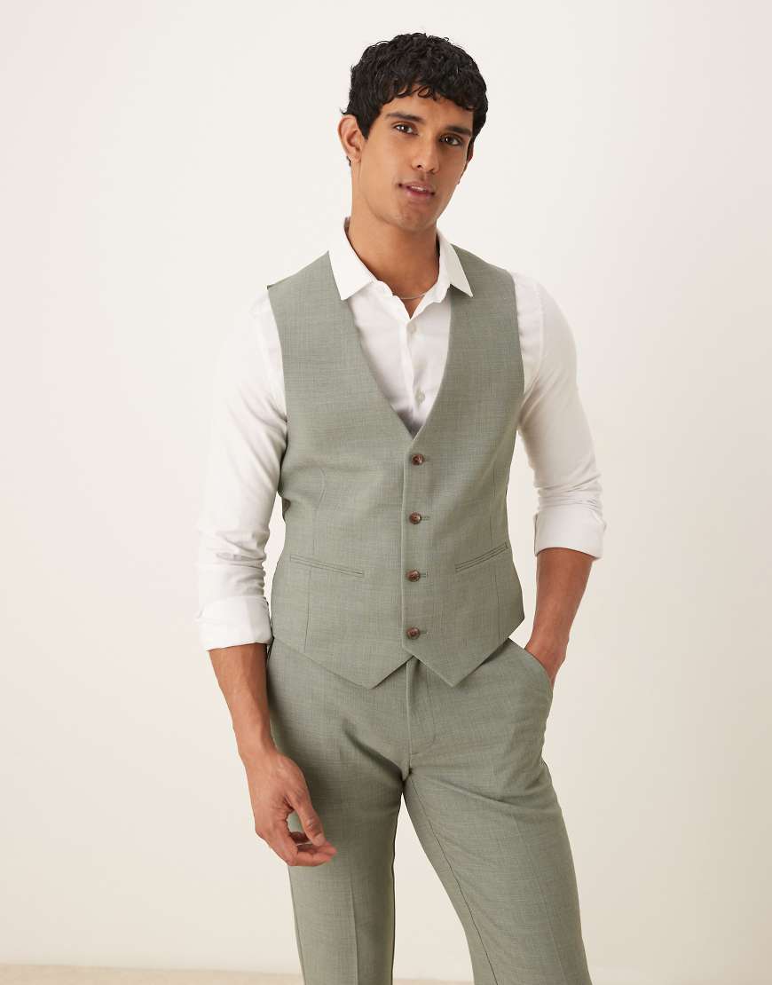 ASOS DESIGN - Enge Anzugweste in Grün mit Kreuzschraffurmuster von ASOS DESIGN