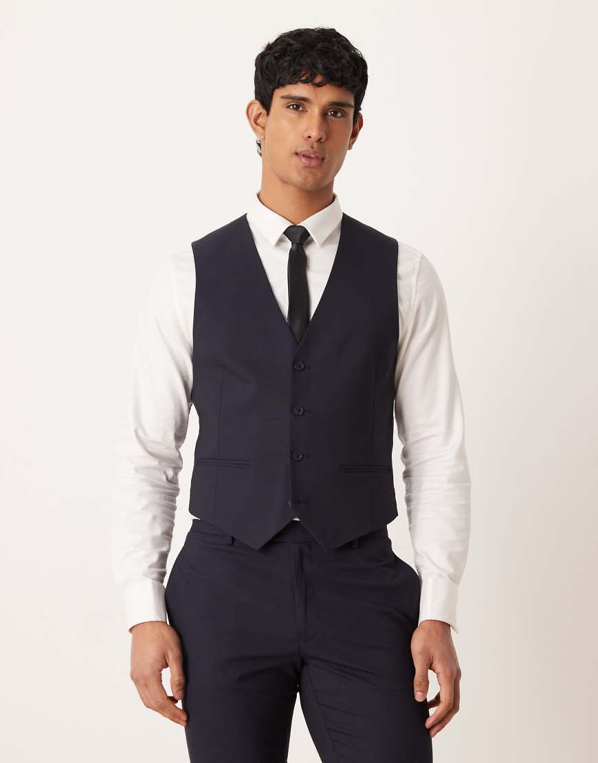 ASOS DESIGN - Enge Anzugweste in Navy-Marineblau von ASOS DESIGN