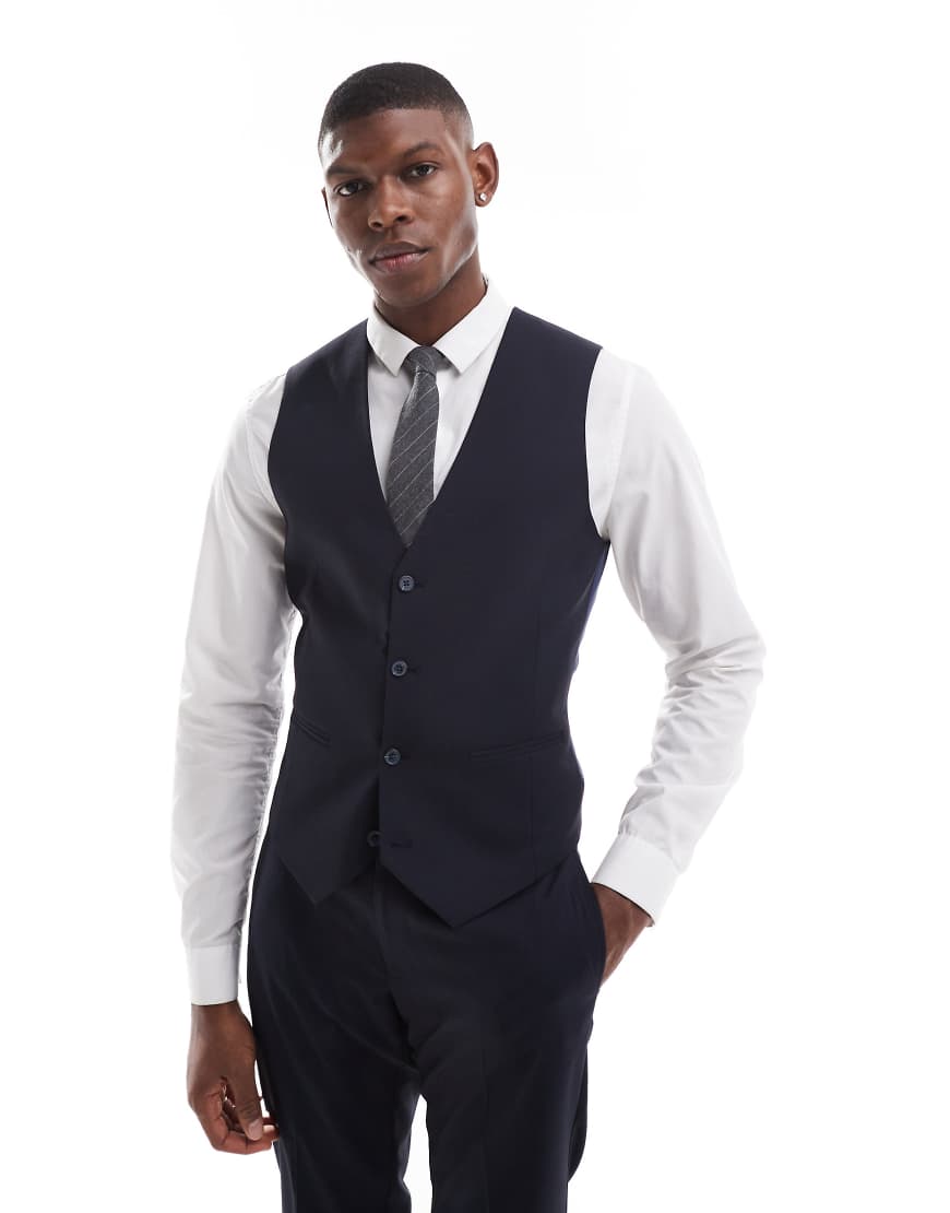 ASOS DESIGN - Enge Anzugweste in Navy-Marineblau von ASOS DESIGN