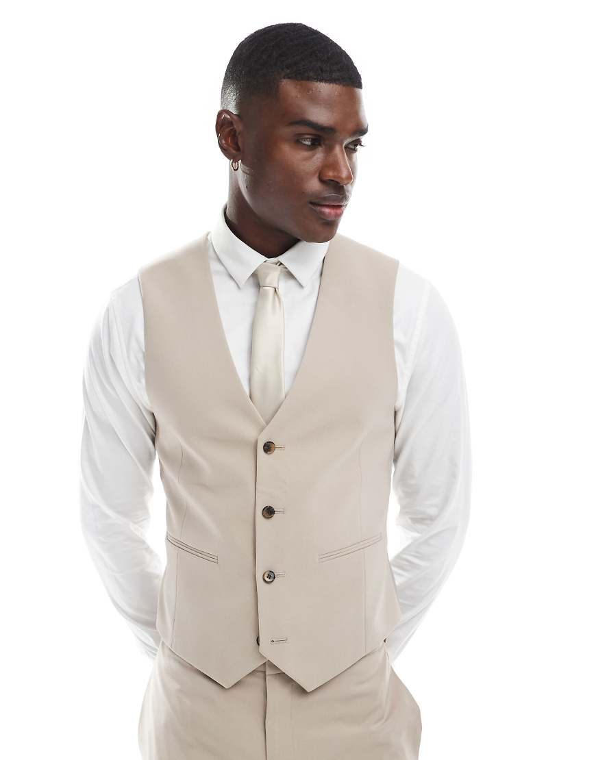 ASOS DESIGN - Enge Anzugweste in Stone-Neutral von ASOS DESIGN