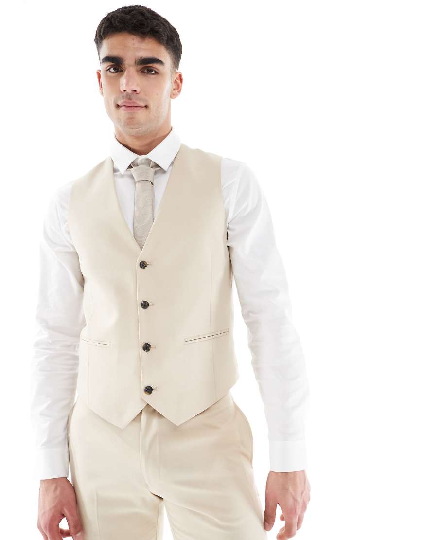 ASOS DESIGN - Enge Anzugweste in Stone-Neutral von ASOS DESIGN