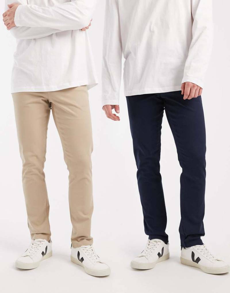 ASOS DESIGN - Enge Chinohosen in Marineblau und Steingrau, 2er-Pack-Bunt von ASOS DESIGN