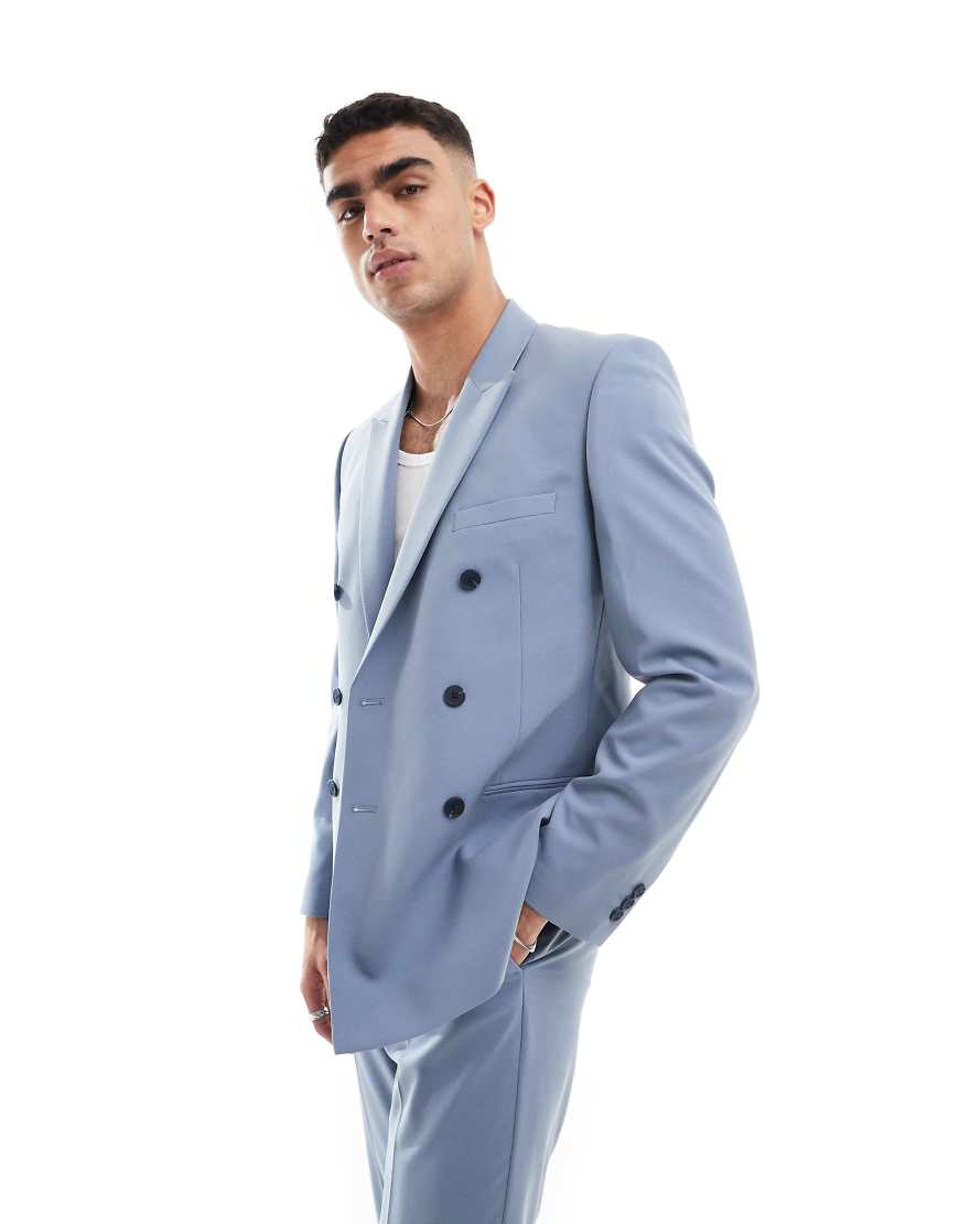 ASOS DESIGN - Enger, zweireihiger Blazer in Blau ASOS DESIGN - Enger, zweireihiger Blazer in Blau von ASOS DESIGN