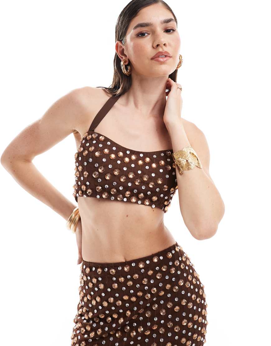 ASOS DESIGN - Erstklassiges Oberteil in Schokoldadenbraun mit kurzem Schnitt und Verzierung, Kombiteil ASOS DESIGN - Erstklassiges Oberteil in Schokoldadenbraun mit kurzem Schnitt und Verzierung, Kombiteil von ASOS DESIGN