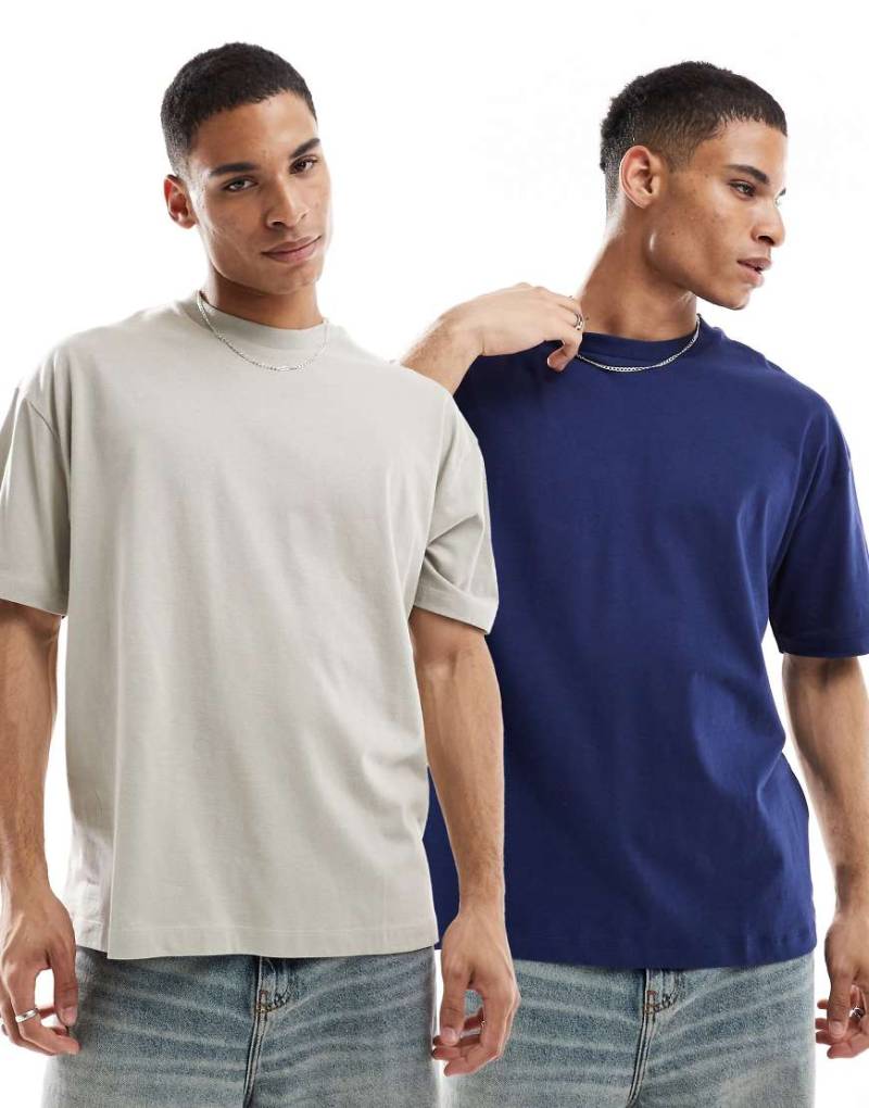 ASOS DESIGN - Essential - 2er-Pack Oversize-T-Shirts in Marineblau und Grau-Bunt von ASOS DESIGN