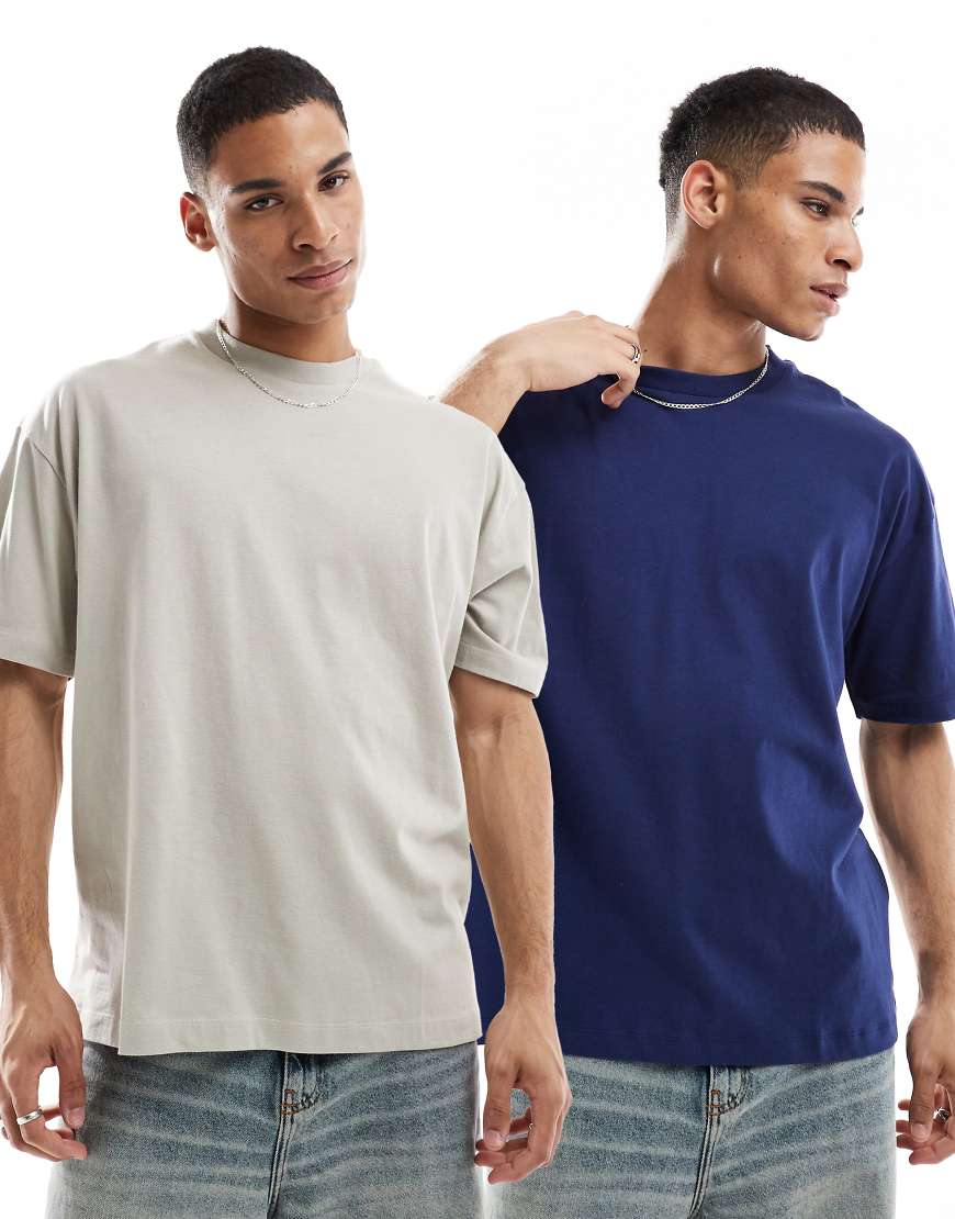 ASOS DESIGN - Essential - 2er-Pack Oversize-T-Shirts in Marineblau und Grau-Bunt von ASOS DESIGN