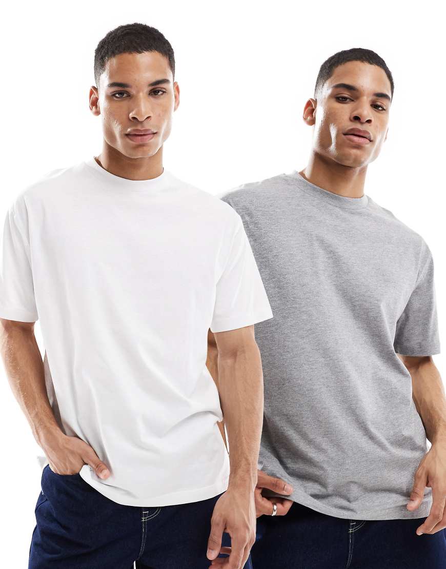 ASOS DESIGN - Essential - 2er-Pack Relaxed-Fit-T-Shirts in Grau und Weiß-Bunt von ASOS DESIGN