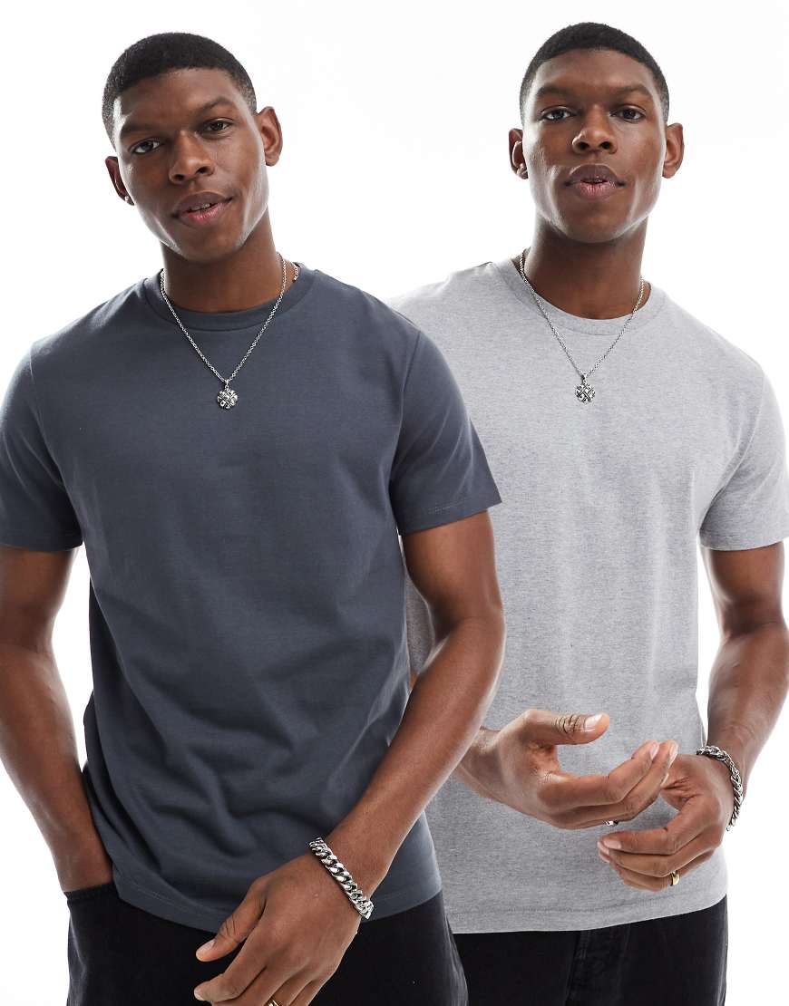 ASOS DESIGN - Essential - 2er-Pack T-Shirts in Anthrazit und Grau meliert mit Rundhalsausschnitt-Bunt ASOS DESIGN - Essential - 2er-Pack T-Shirts in Anthrazit und Grau meliert mit Rundhalsausschnitt-Bunt von ASOS DESIGN