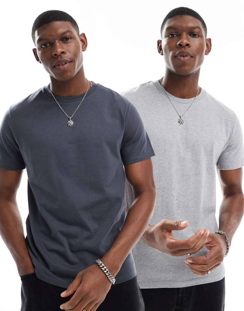ASOS DESIGN - Essential - 2er-Pack T-Shirts in Anthrazit und Grau meliert mit Rundhalsausschnitt-Bunt von ASOS DESIGN