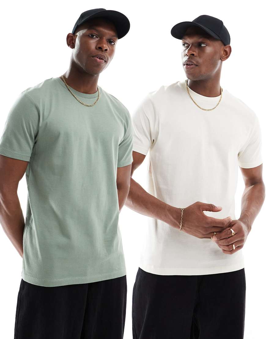 ASOS DESIGN - Essential - 2er-Pack T-Shirts in Cremeweiß und Grün mit Rundhalsausschnitt-Bunt ASOS DESIGN - Essential - 2er-Pack T-Shirts in Cremeweiß und Grün mit Rundhalsausschnitt-Bunt von ASOS DESIGN