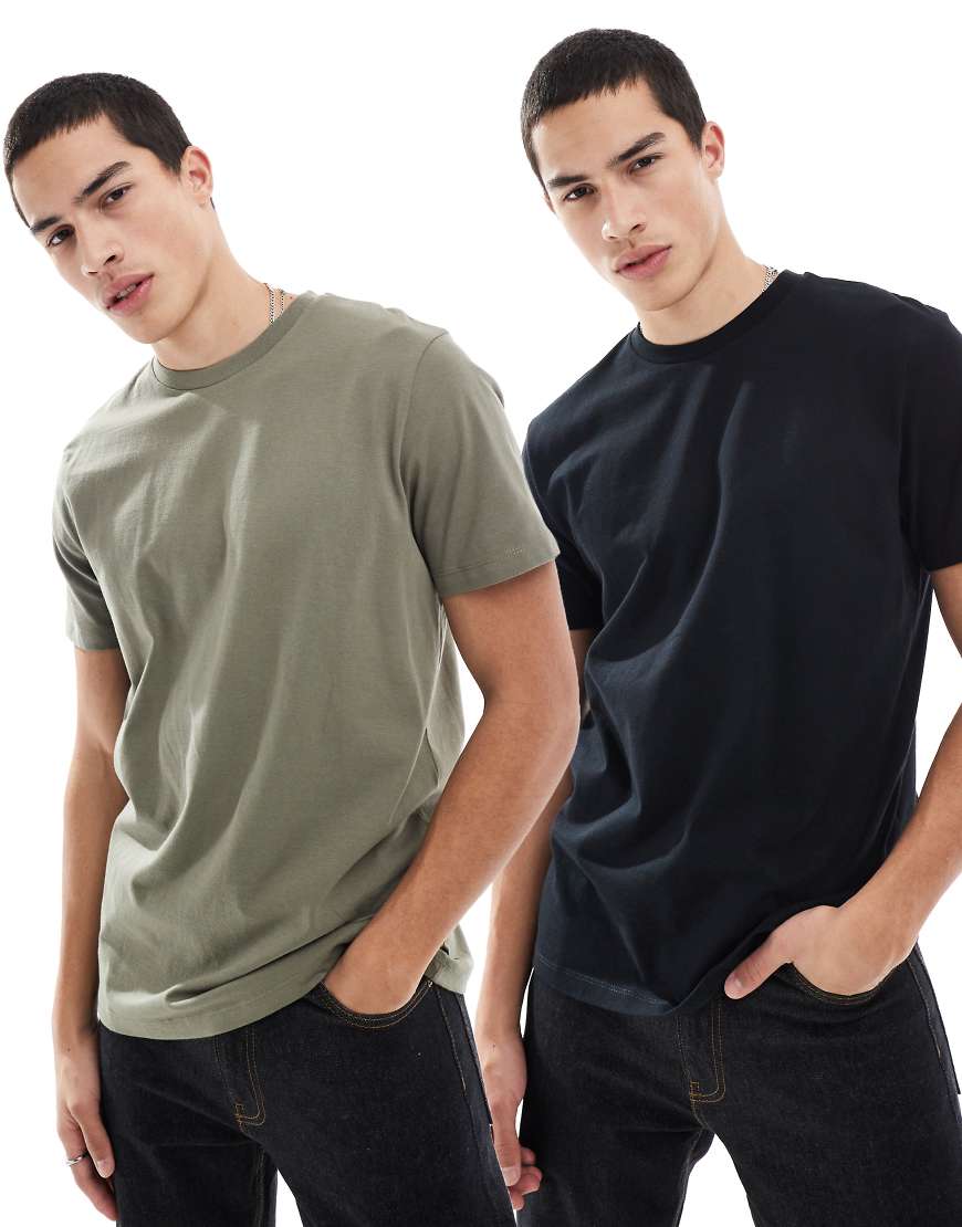 ASOS DESIGN - Essential - 2er-Pack T-Shirts in Khaki und Schwarz mit Rundhalsausschnitt-Bunt ASOS DESIGN - Essential - 2er-Pack T-Shirts in Khaki und Schwarz mit Rundhalsausschnitt-Bunt von ASOS DESIGN