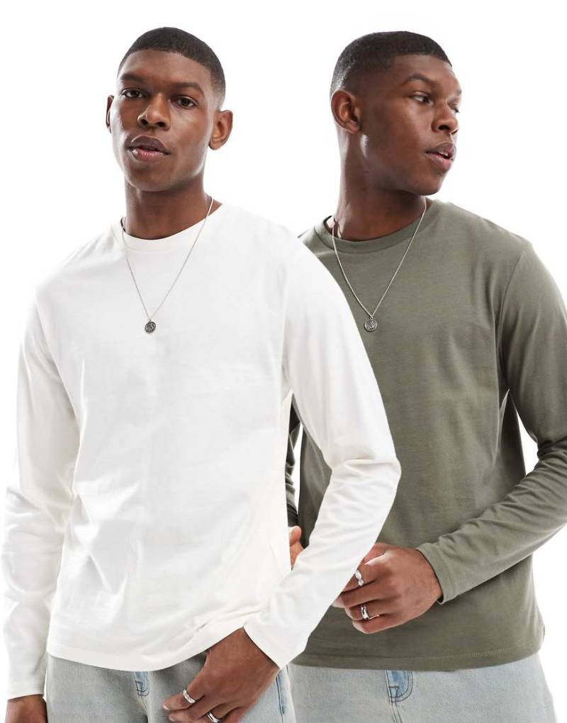ASOS DESIGN - Langärmliges Basic-T-Shirt in Khaki mit Rundhalsausschnitt-Bunt von ASOS DESIGN