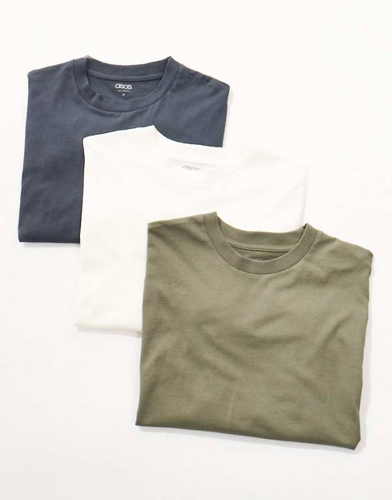ASOS DESIGN - Essential - 3er-Pack Oversize-T-Shirts in Creme, Anthrazit und Khaki mit Rundhalsausschnitt-Bunt von ASOS DESIGN