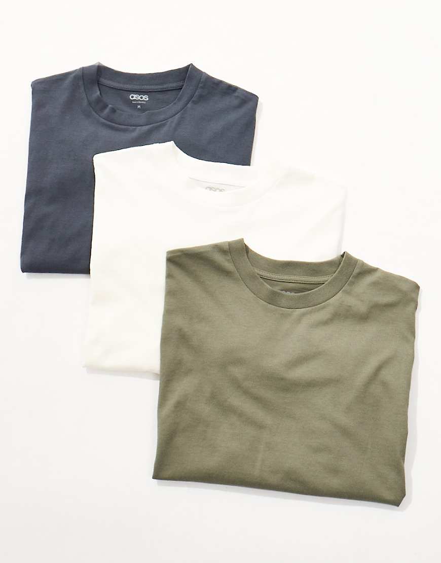 ASOS DESIGN - Essential - 3er-Pack Oversize-T-Shirts in Creme, Anthrazit und Khaki mit Rundhalsausschnitt-Bunt ASOS DESIGN - Essential - 3er-Pack Oversize-T-Shirts in Creme, Anthrazit und Khaki mit Rundhalsausschnitt-Bunt von ASOS DESIGN