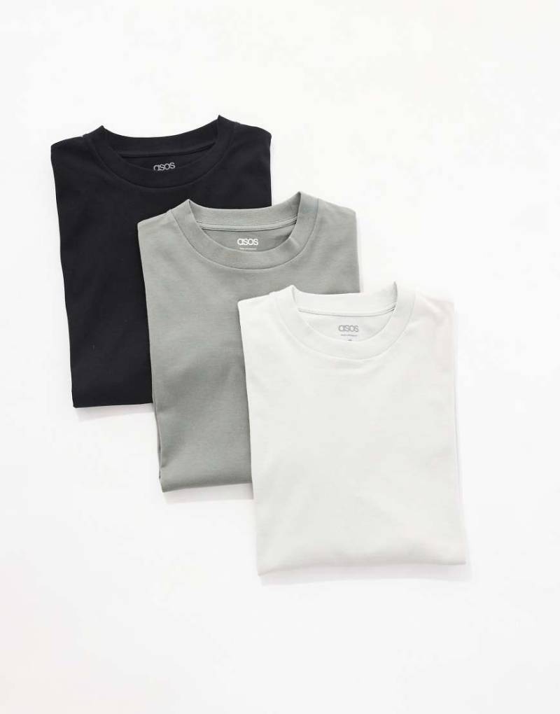 ASOS DESIGN - 3er-Pack Basic-T-Shirts in Schwarz, Grün und Grau mit Rundhalsausschnitt und Oversize-Schnitt-Bunt von ASOS DESIGN